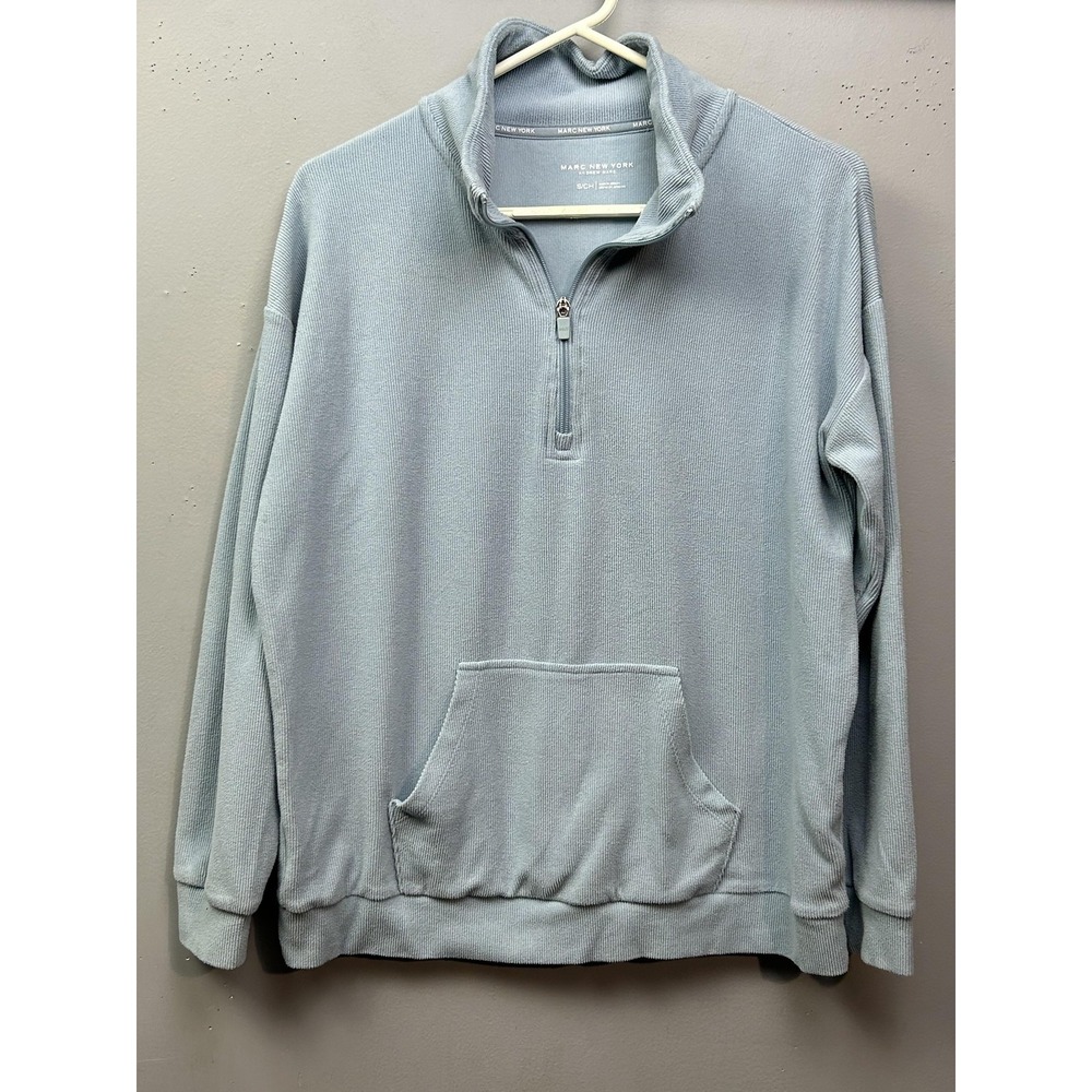Marc New York Andrew‎ Marc Sweatshirt Mens Small Blue Quarter Zip Waffle Knit